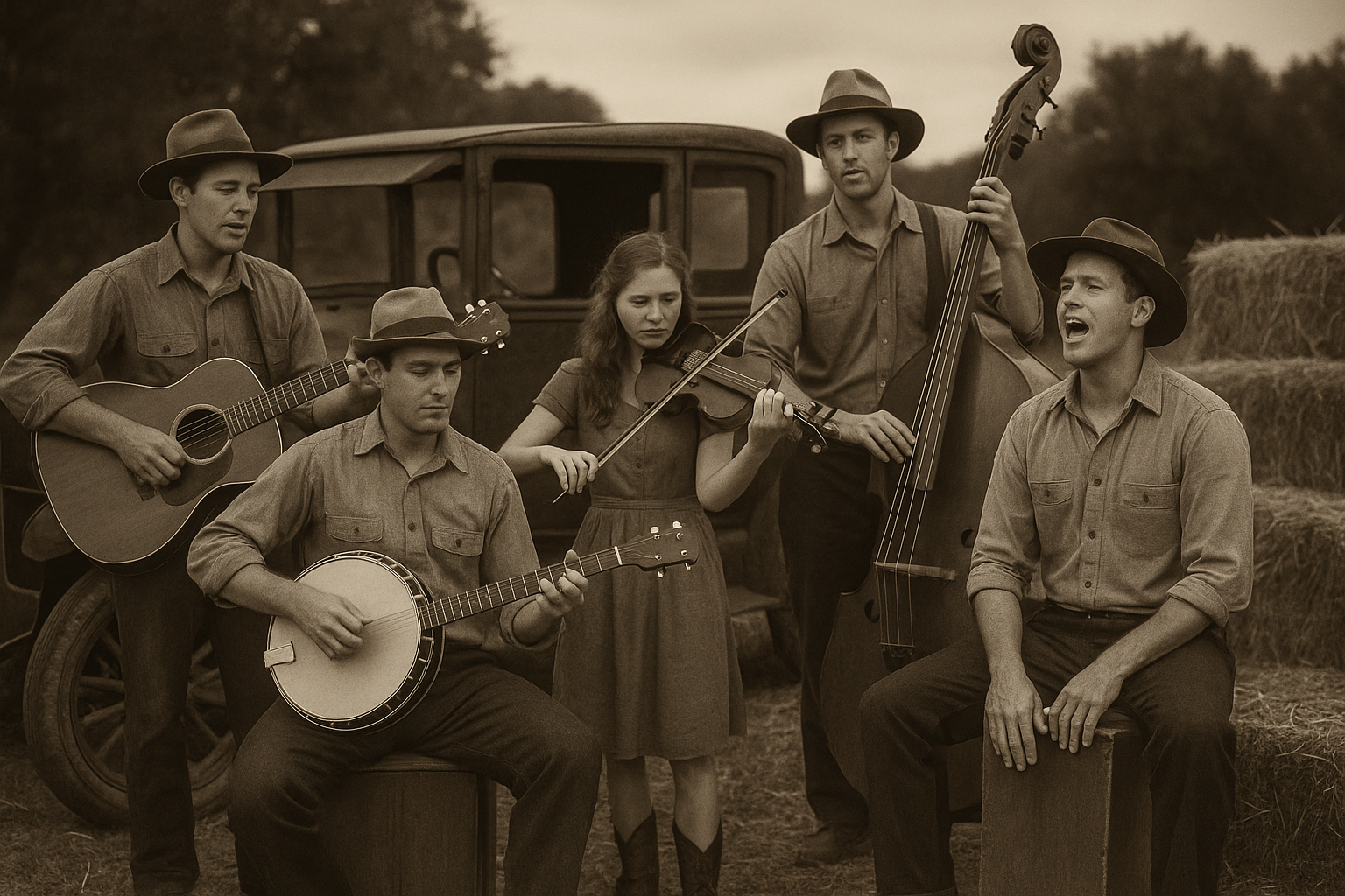 Musiciens de bluegrass en plein air